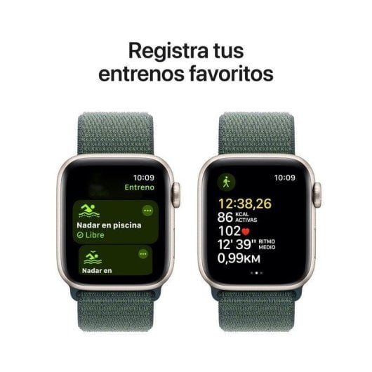 Apple Watch SE GPS 40mm OLED Aluminium Weiß Sternsee Grünes Band S/M Wasserdicht Pulsmesser