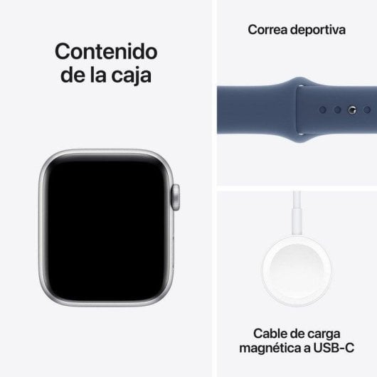 Apple Watch SE GPS NFC 44mm OLED Silber Blau S/M Wasserdicht Herzfrequenz Schlafmonitor SOS