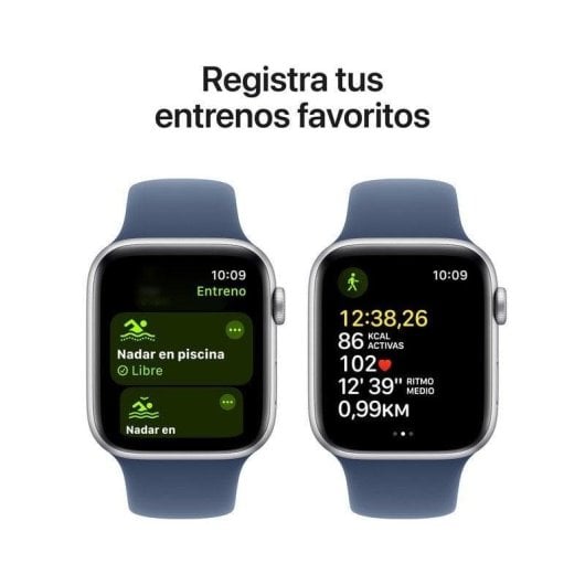 Apple Watch SE GPS NFC 44mm OLED Argento con Cinturino Blu M/L Resistente all’Acqua 50m