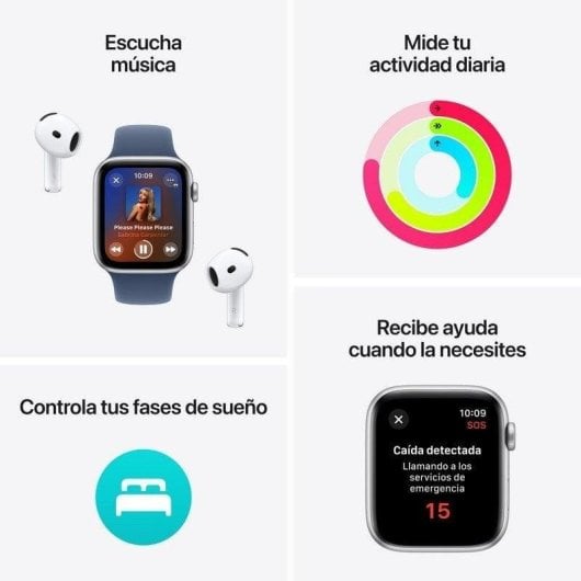 Apple Watch SE GPS NFC 44mm OLED Aluminiumgehäuse Starlight Sportarmband M/L Wasserdicht