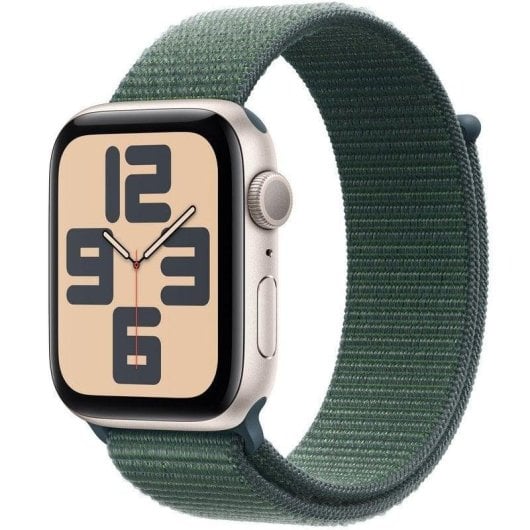 Apple Watch SE GPS NFC 44mm OLED Alluminio Bianco Stella Correa Verde Lago S/M Resistente all’Acqua 50m