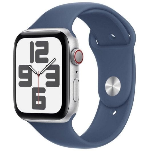 Apple Watch SE GPS Cellular 44mm OLED Aluminium Argent Bleu M/L Résistance à l'eau Pulsomètre Suivi Sommeil SOS