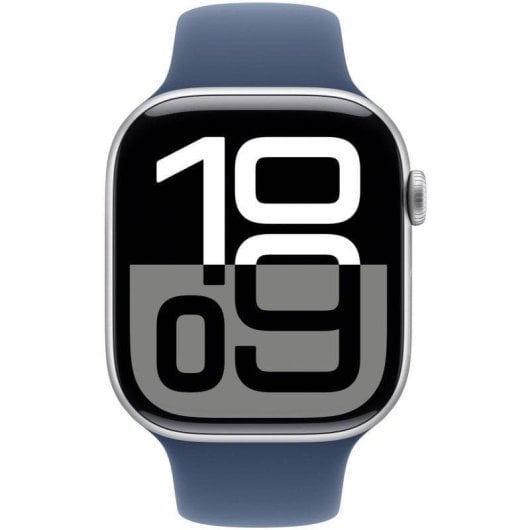 Apple Watch Series 10 GPS 46mm OLED Aluminium Argent Bracelet Bleu S/M Étanche IP6X Pulsomètre