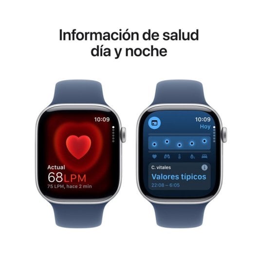 Apple Watch Series 10 GPS 46mm Caja Aluminio Plata con Correa Deportiva Azul Denim S/M