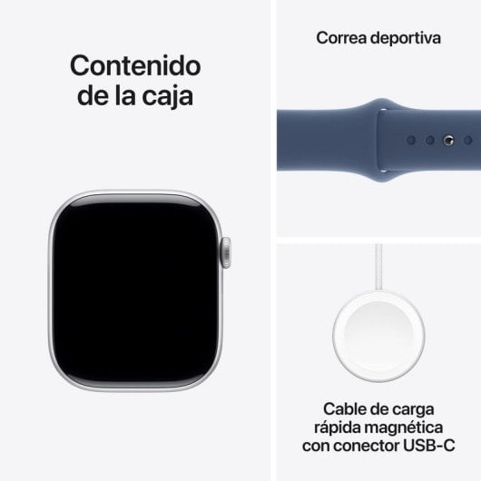 Apple Watch Series 10 GPS 46mm Caja Aluminio Plata con Correa Deportiva Azul Denim S/M