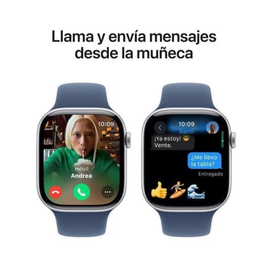 Apple Watch Series 10 GPS 46mm OLED Aluminium Argent Bracelet Bleu M/L Étanche IP6X ECG SpO2