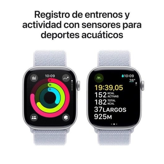 Apple Watch Series 10 GPS 46mm OLED Aluminium Argent avec Loop Sport Bleu Taille Unique Étanche IP6X Pulsomètre SpO2