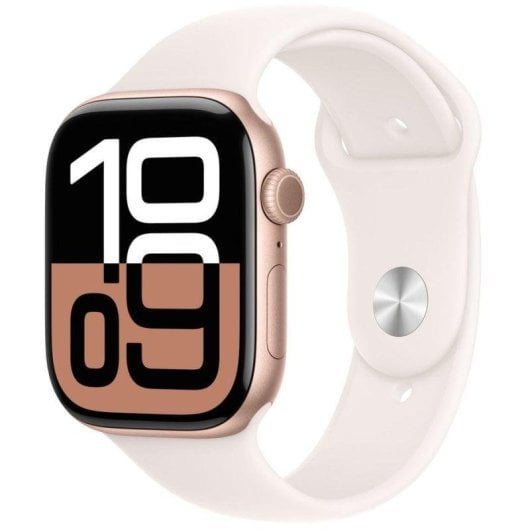 Apple Watch Series 10 GPS 46mm OLED Aluminium Or Rose Bracelet Rose Rubor S/M Étanche IP6X Pulsomètre SpO2 Suivi Sommeil