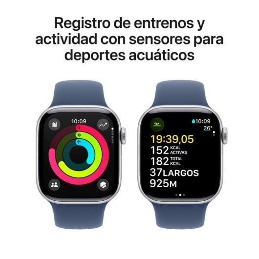 Apple Watch Series 10 GPS + Cellular 42mm Caja Aluminio Plata con Correa Deportiva Azul Denim M/L