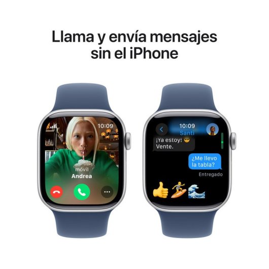 Apple Watch Series 10 GPS + Cellular 42mm Caja Aluminio Plata con Correa Deportiva Azul Denim M/L