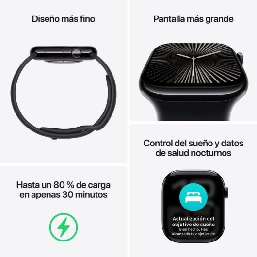 Apple Watch Series 10 GPS + Cellular 46mm Caja Titanio Pizarra con Correa Deportiva Negra S/M