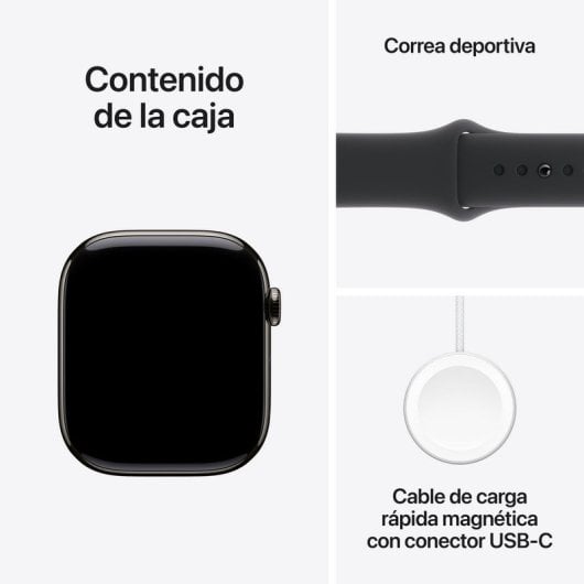 Apple Watch Series 10 GPS + Cellular 46mm Caja Titanio Pizarra con Correa Deportiva Negra M/L
