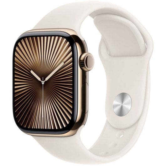 Apple Watch Series 10 GPS + Cellular Cassa in titanio color oro da 42 mm con cinturino Starlight Sport - S/M