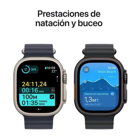Apple Watch Ultra 2 GPS Cellular 49mm Retina OLED Titane Naturel Trail Loop S/M Bleu Etanche IP68 SpO2 Pulsomètre