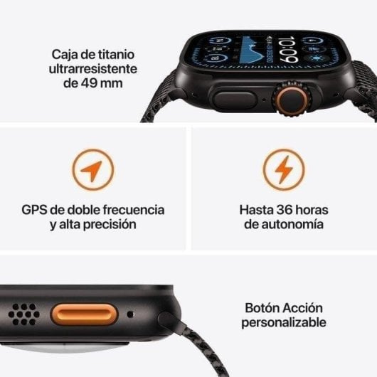 Apple Watch Ultra 2 GPS + Cellular 49mm Retina OLED Preto L Resistente Água 100m IP6X SpO2 ECG