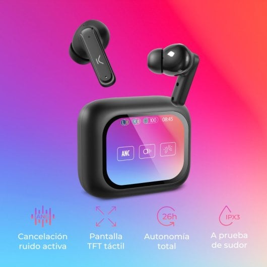 Cuffie wireless Ksix Vision con ANC e schermo TFT da 2,01" in custodia nera