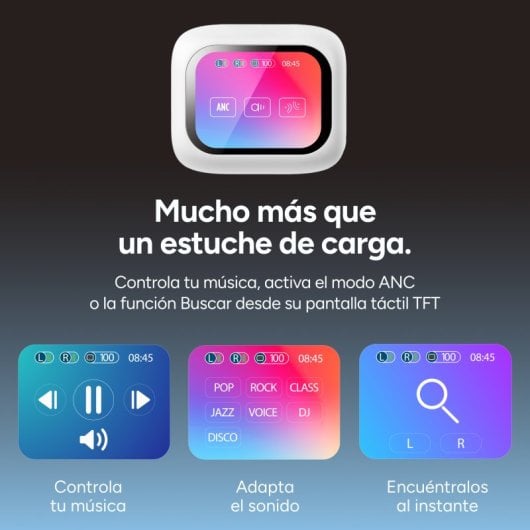 Auriculares Ksix Vision inalámbricos Bluetooth con Cancelación de Ruido ANC, pantalla táctil y rastreo, blancos