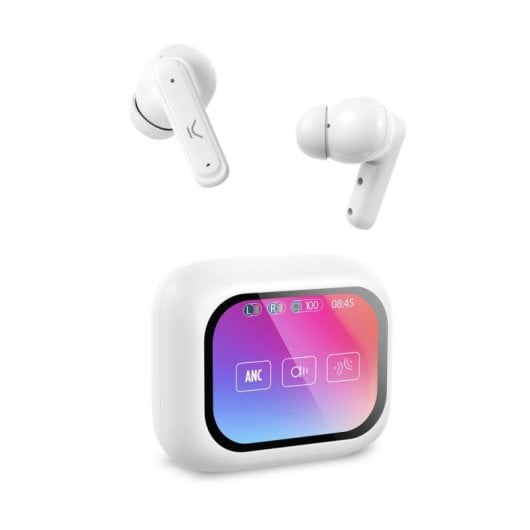 Ksix Vision In-Ear Kopfhörer kabellos Bluetooth mit ANC, TFT-Display, Weiß