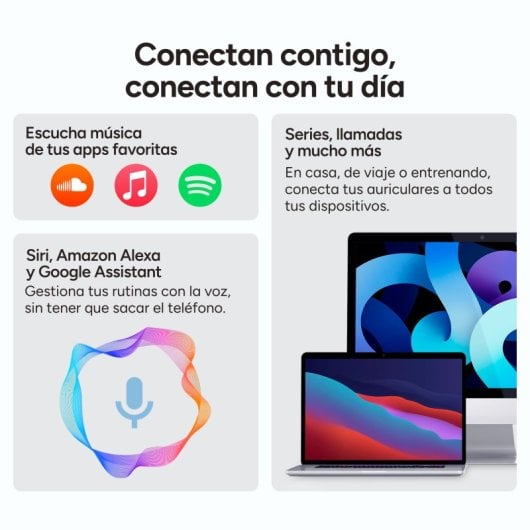 Auriculares Ksix Vision inalámbricos Bluetooth con Cancelación de Ruido ANC, pantalla táctil y rastreo, blancos