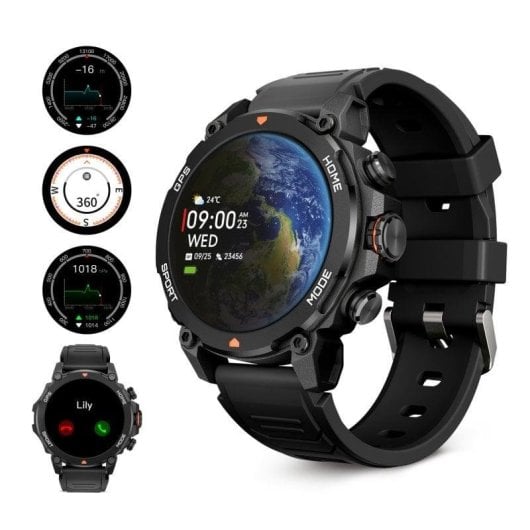 Ksix Explorer GPS 55mm AMOLED Schwarz L 5ATM SpO2 Herzfrequenz Schlaftracking Kompass