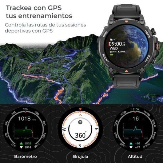 Ksix Explorer GPS 55mm AMOLED Schwarz L 5ATM SpO2 Herzfrequenz Schlaftracking Kompass