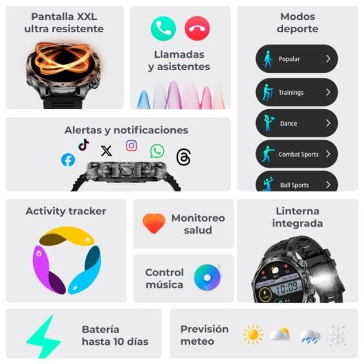 Ksix Venture Smartwatch XXL Schermo TFT 1,85" IP68 Nero