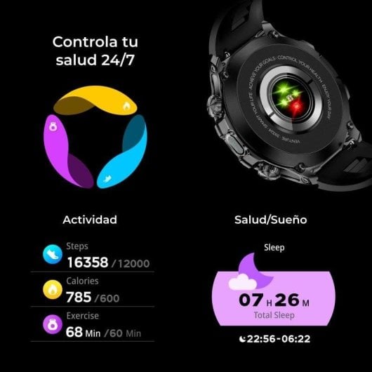 Ksix Venture Bluetooth 55mm TFT Preto Tamanho Único IP68 SpO2 Pulsómetro Sono