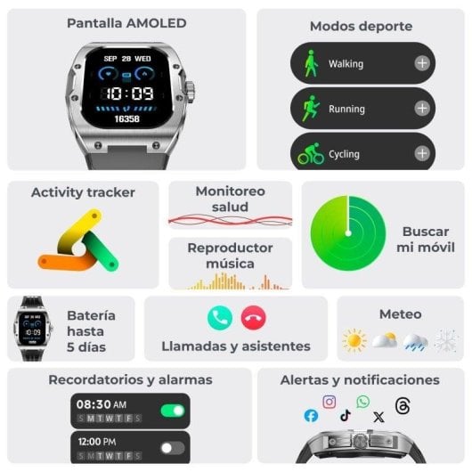 Ksix Hero Bluetooth 54mm AMOLED Nero IP68 SpO2 Frequenza Cardiaca Sonno Chiamate