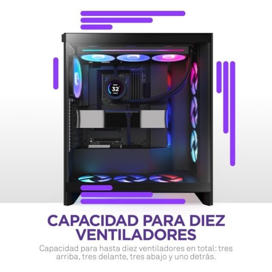 NZXT H7 Flow RGB 2024 Cristal Templado USB 3.2 Negra