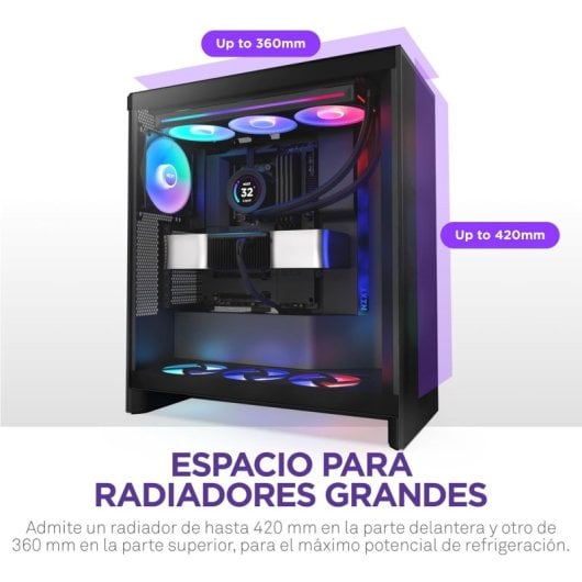NZXT H7 Flow RGB 2024 Cristal Templado USB 3.2 Negra