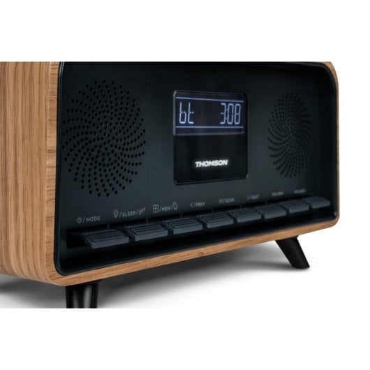 Thomson RT850BT Radio Despertador y Altavoz Bluetooth 30W Madera
