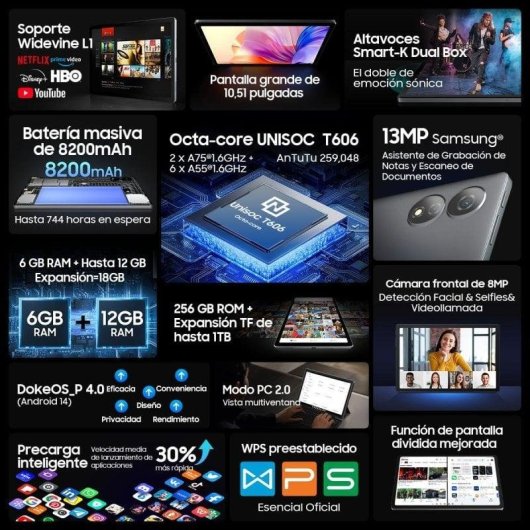 Tablet OSCAL Pad 80 WiFi 10,5" 18GB 256GB Gris