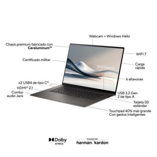 ASUS Zenbook S 16 UM5606WA-RK320W AMD Ryzen AI 9 365 Computer portatile 40,6 cm (16") WQXGA+ 32 GB LPDDR5x-SDRAM 1 TB SSD Wi-Fi 7 (802.11be) Windows 11 Home Grigio