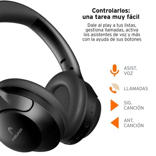 Head Auscultadores Sem Fios com ANC + ENC e Microfone Pretos