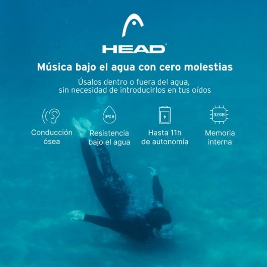 Head Auriculares Inalámbricos Waterproof de Conducción Ósea con Asistentes de Voz 32GB e IPX8 Negros