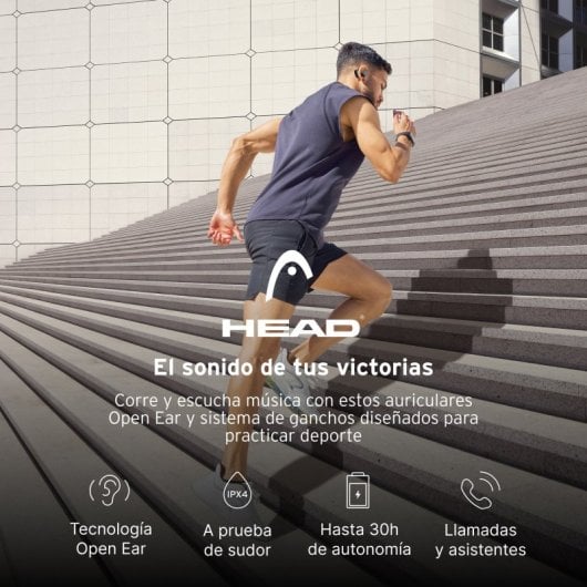 Head Open Ear Auriculares Inalámbricos Deportivos con Autonomía 6+24h, Asistentes de Voz, Ipx4 Negro
