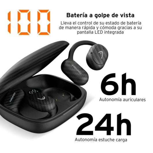 Head Open Ear Auriculares Inalámbricos Deportivos con Autonomía 6+24h, Asistentes de Voz, Ipx4 Negro