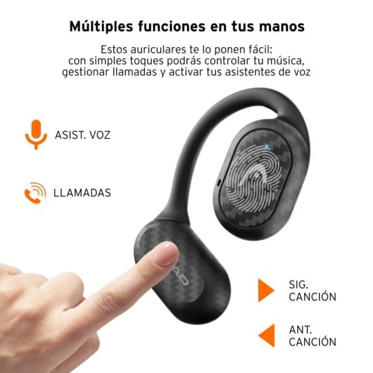 Head Open Ear Auriculares Inalámbricos Deportivos con Autonomía 6+24h, Asistentes de Voz, Ipx4 Negro