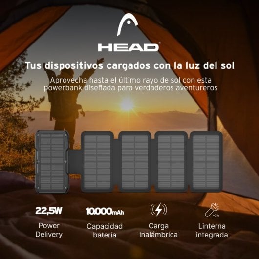 Head Powerbank Solar 10.000 Mah 22.5W con Power Delivery, Carga Simultánea, Carga Inalámbrica Negro