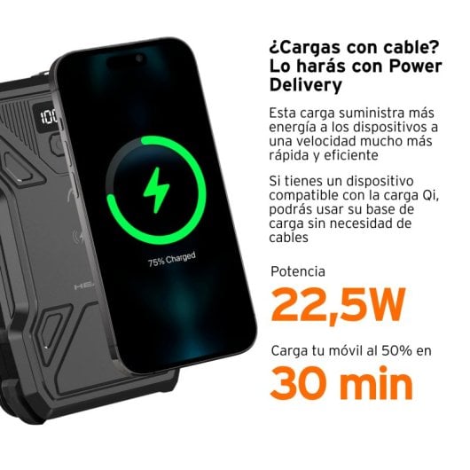Head Powerbank Solar 10.000 Mah 22.5W con Power Delivery, Carga Simultánea, Carga Inalámbrica Negro