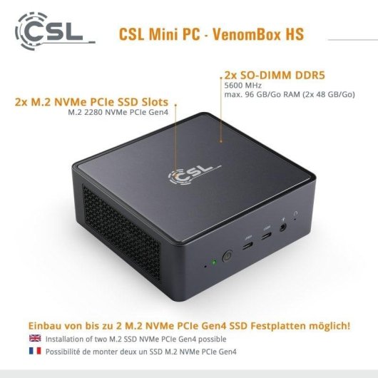 Mini PC CSL Venombox AMD Ryzen 7 8845HS/96GB/4TB SSD/Radeon 780M Windows 11 Pro