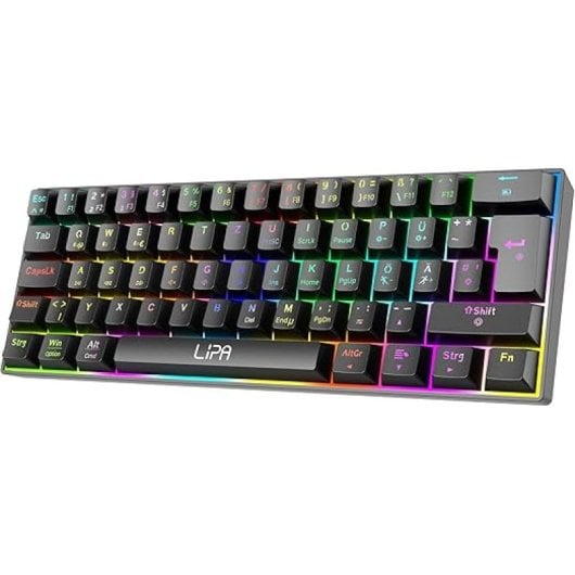 Lipa X23 Teclado Mecánico Gaming RGB de 61 Teclas Switch Marrón Conectividad Dual Negro Qwerty