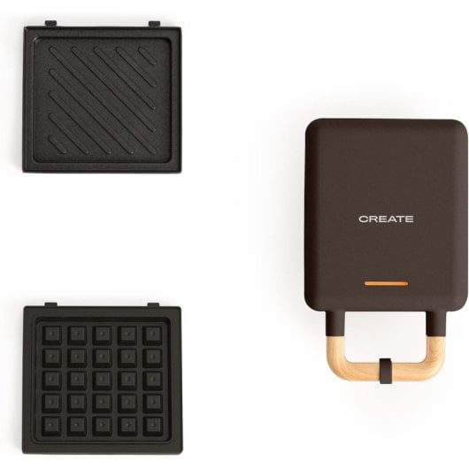 Create Stone Studio Sandwichera Grill Y Gofrera Intercambiable Individual 600W Negro
