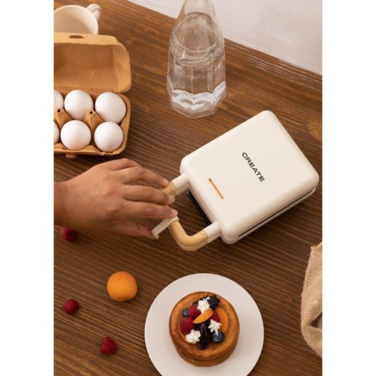Create Stone Studio Sandwichera Grill Y Gofrera Intercambiable Individual 600W Blanco Roto
