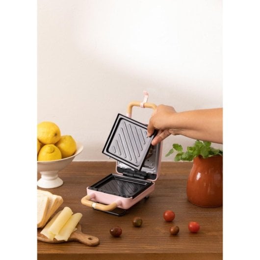 Create Stone Studio Sandwichera Grill Y Gofrera Intercambiable Individual 600W Rosa Pastel