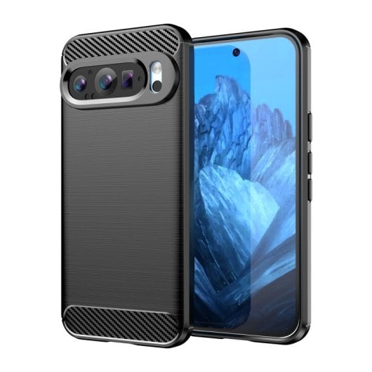 Coque Max Power Digital en fibre de carbone pour Google Pixel 9 Pro, coque antichoc en silicone noir