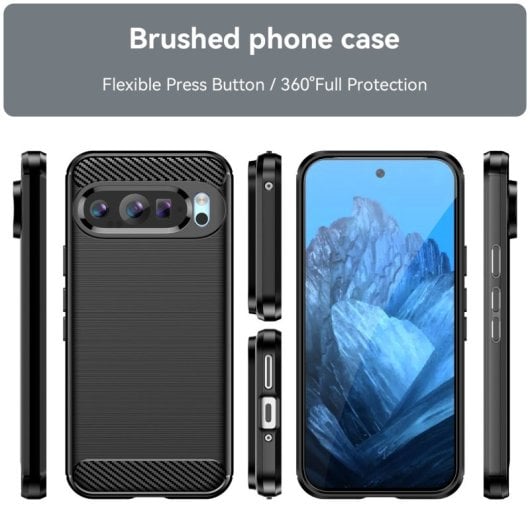 Coque Max Power Digital en fibre de carbone pour Google Pixel 9 Pro, coque antichoc en silicone noir