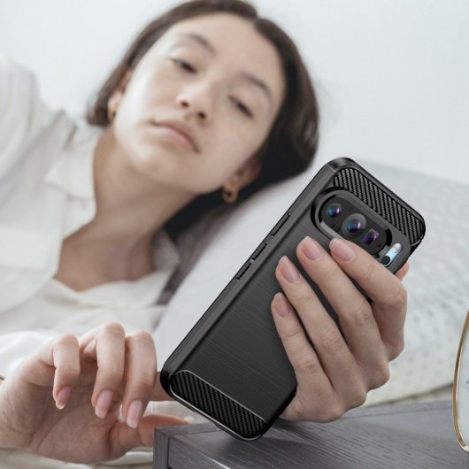 Coque Max Power Digital en fibre de carbone pour Google Pixel 9 Pro, coque antichoc en silicone noir
