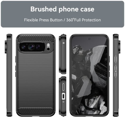 Max Power Digital Funda Fibra De Carbono Para Google Pixel 9 Pro XL Carcasa Antigolpes Silicona Negra