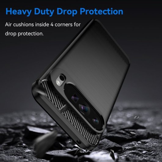 Max Power Digital Funda Fibra De Carbono Para Google Pixel 9 Pro XL Carcasa Antigolpes Silicona Negra